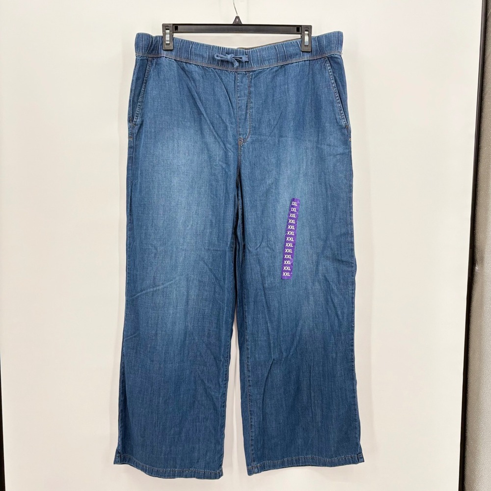 Nine West Jeans Blue Wide Leg Pull On Drawstring Denim Pants XXL SDNWB3326-DKW